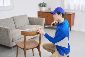 粗大ごみとして出す家具のサイズを測る様子